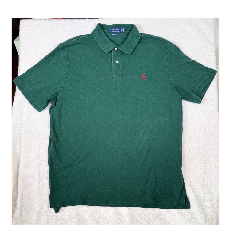 Polo Ralph Lauren Shirt Mens XL Green Classic Fit Mesh Pique Short Sleeve Polo